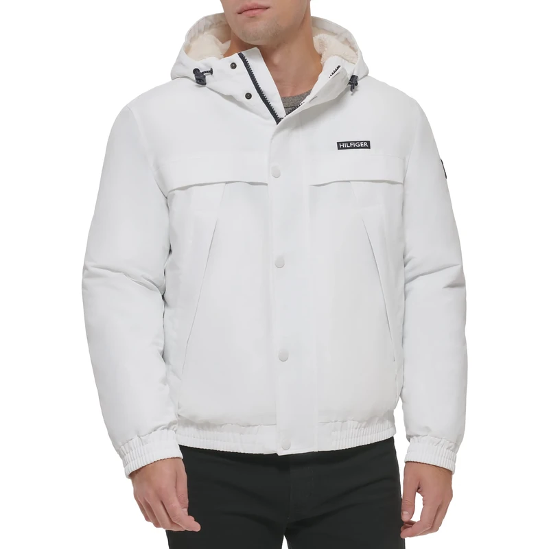 Tommy Hilfiger Men's Arctic Cloth Sherpa Lined Snorkel Jacket, White, Medium, White, M