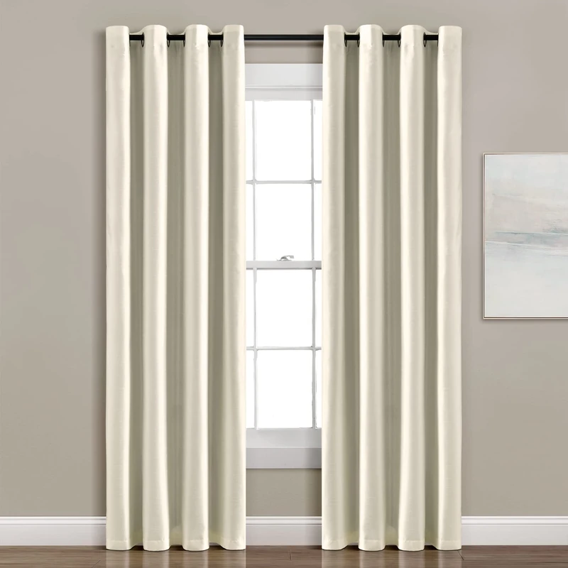 Lush Decor Insulated Grommet 100% Blackout Faux Silk Window Curtain Panel (Single Panel), 95" L x 52" W, Ivory