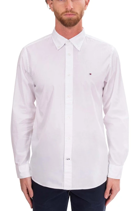 Tommy Hilfiger Men's Core Flex Poplin Rf Shirt Mw0mw25035 Casual Shirts, White (White), L