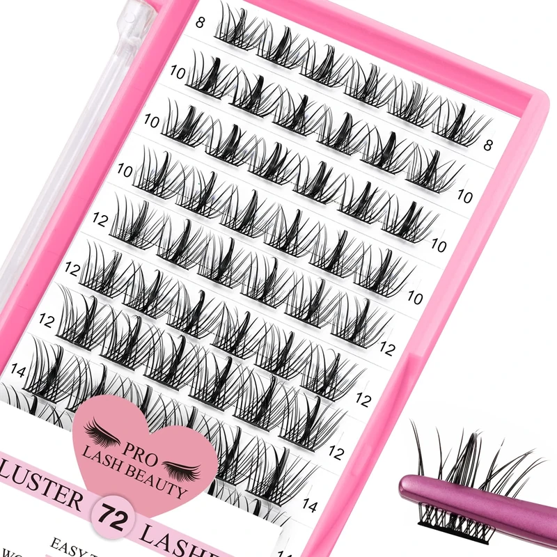 PRO LASHBEAUTY 72pcs Lash Clusters - 8-16mm Manga Mix, Thin Band