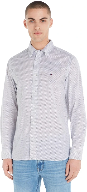 Tommy Hilfiger Men's Core Flex Mini Geo PRT Rf Shirt Mw0mw25036 Casual Shirts, White (White/Carbon Navy), S
