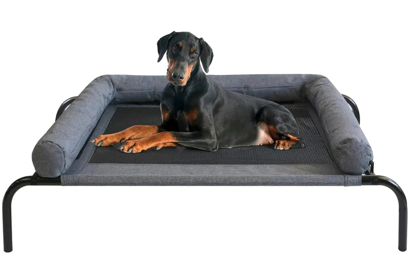 PETIME Cooling Elevated Pet Cushion Bed Raised Dog Cots Beds for Small Dogs, Portable Indoor & Outdoor Pet Hammock Bed, Frame with Breathable Mesh and Removable Bolsters (42 Inch)