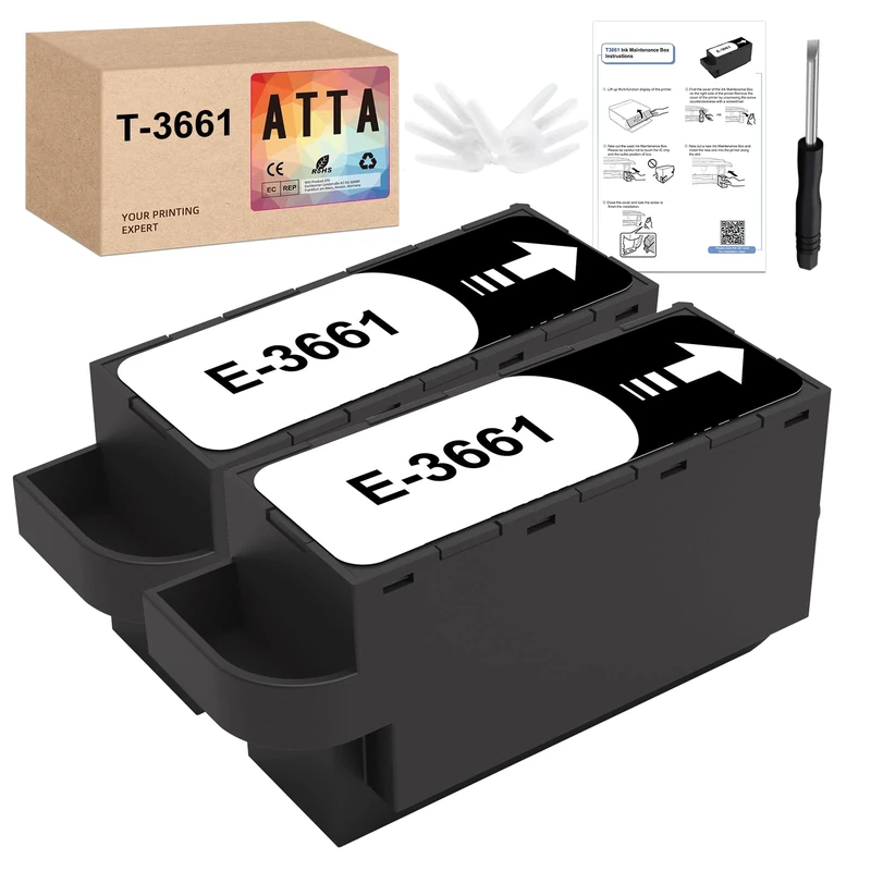 2 Pack T3661 Maintenance Box Replacement for Epson Maintenance Tank E-3661 C13T366100, Work with XP-8500 XP-8505 XP-8600 XP‑8605 XP-15000 XP-6000 XP-6001 XP-6005 XP-6100 XP-6105 XP-970