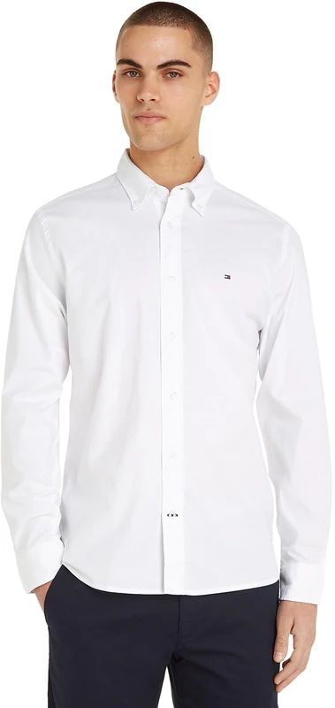 Tommy Hilfiger Men's Core 1985 Flex Oxford Rf Shirt Mw0mw25037 Casual Shirts, White (White), XL