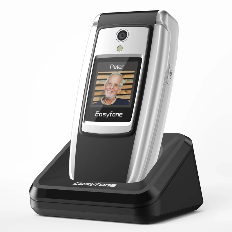 Easyfone T300 4G SIM-Free Flip Mobile Phone for Seniors, 2.4'' HD Display, Big Buttons & Big Fonts, Clear Sound, SOS Button, 1500mAh Battery with Charging Dock (Black)