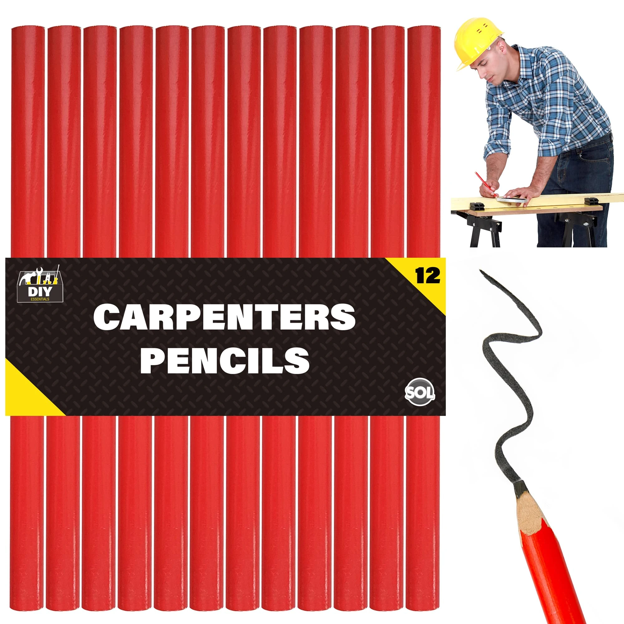 SOL 12pk Carpenter Pencils - Durable Marking Pencils for Builders, Joinery, Electricians & DIY Projects - Ideal for Construction, Tradesmen, and Woodworking Tasks