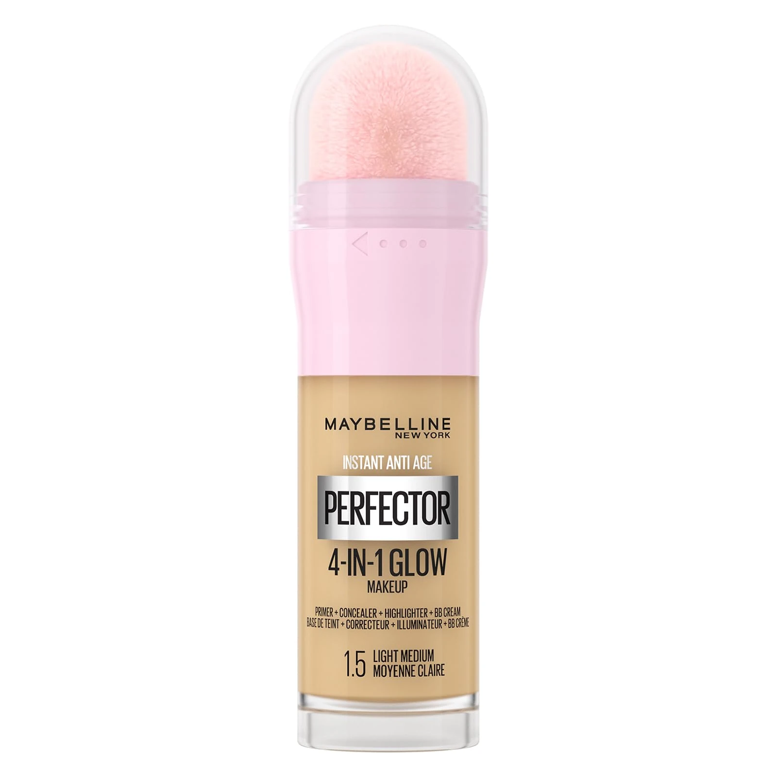 Maybelline New York Instant Anti Age Rewind Perfector, 4-In-1 Glow Primer, Concealer, Highlighter, Self-Adjusting Shades, Evens Skin Tone with a Glow Finish, Shade: 1.5 Light Medium, 20.0 milliliters