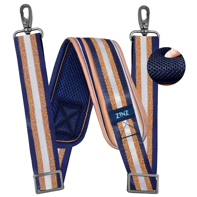 ZINZ 79 inch Shoulder Strap, Extra-thick Fixed Cushion Pad and Dual Clasps Universal Replacement Strap with Metal Swivel Hooks for Laptop Bags, Luggage Bags, Camera, Crossbody (200cm,Blue Glod)