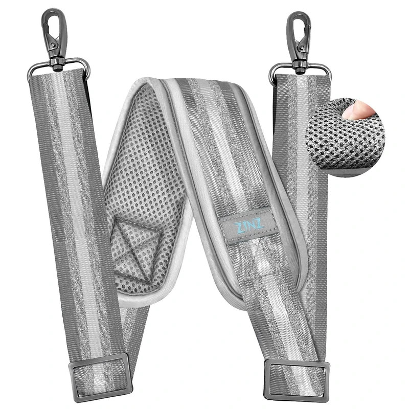 ZINZ 79 inch Shoulder Strap, Extra-Thick Fixed Cushion Pad and Dual Clasps Universal Replacement Strap with Metal Swivel Hooks for Laptop Bags, Luggage Bags, Camera, Crossbody (200cm,Gray Silver)