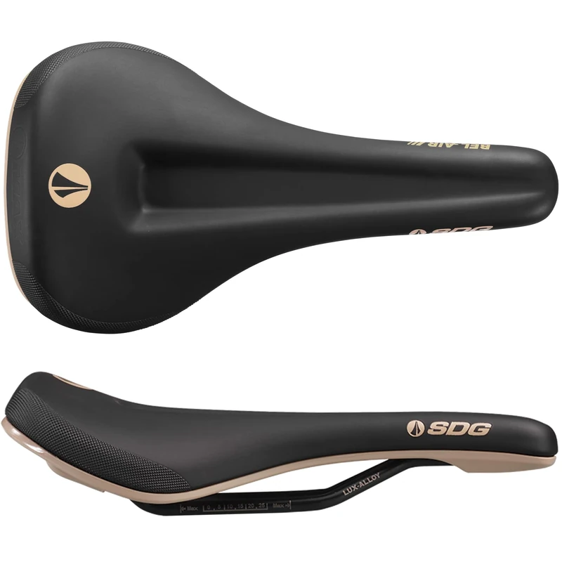 SDG Bel Air 3.0 Max Lux-Alloy Saddle – Black/Tan, 260 x 140 mm – High-Comfort Trail, Overland & e-MTB Seat with Deep Channel Design - Image 1