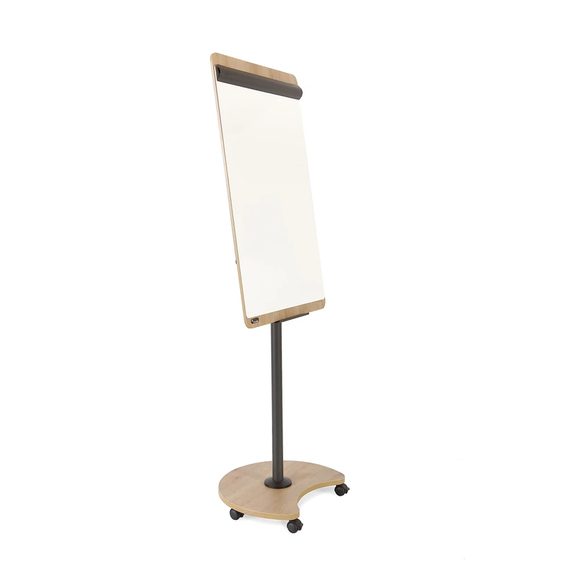 Rocada Natural, Flipchart Stand Wood, Flipchart Easel Stand, Wooden Frame, Paper Holder and Extension Display Arms, Mobile Base Stand 69 x 115 cm White