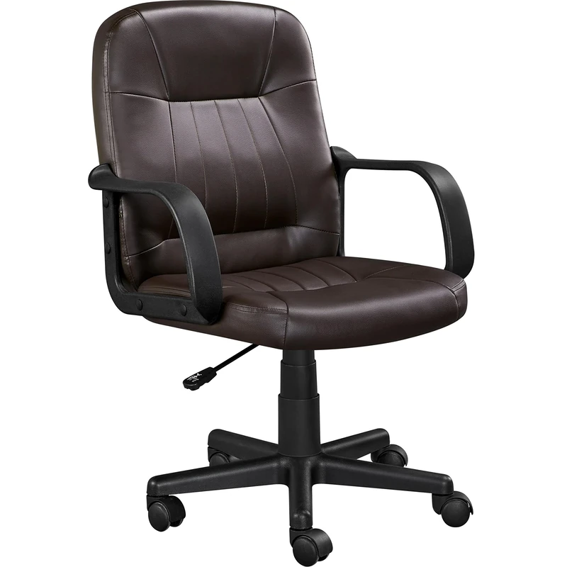 Yaheetech Office Chair Faux Leather Computer Desk Chair Ergonomic Swivel Chair with Arms and Back Support for Home Work Study Task Brown