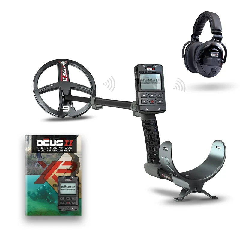 XP Metal Detectors DEUS II RC - 9" FMF Coil with WSAII-XL wireless headphones bundle - waterproof and multifrequency metal detector with XP DEUS II Remote Control & S-Telescopic Stem