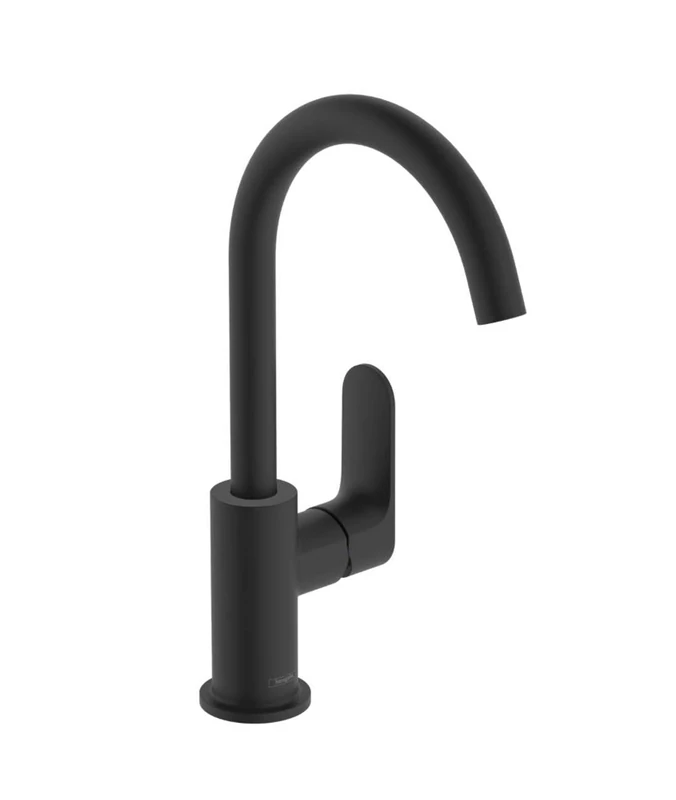 Hansgrohe Rebris S Basin Mixer Tap 210 with Swivel Spout and Pop-Up Waste Set, Matt Black, 72536670