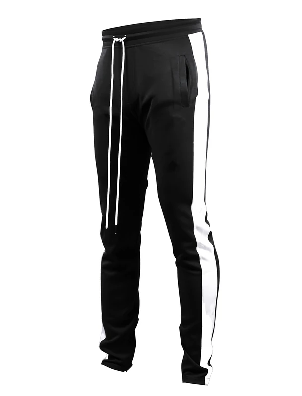 SCREENSHOT Mens Hip Hop Premium Slim Fit Comfort Track Pants Athletic Fitness Fashion Urban Lifestyle Streetwear Bottoms, S41707-black/White, Small