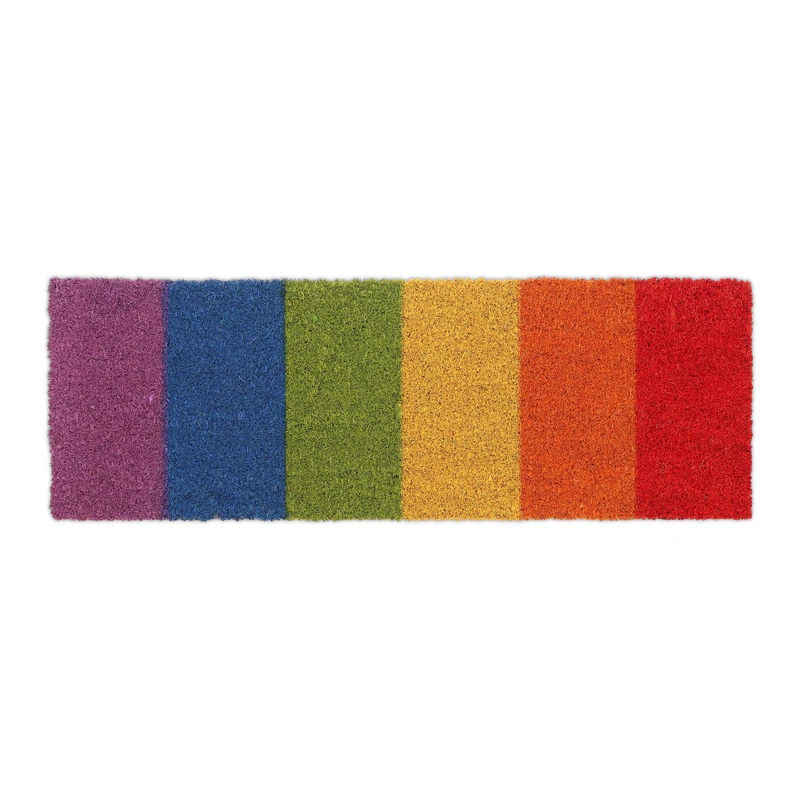 Relaxdays Rainbow Doormat Coir Rubber, 75x25 cm, Door Mat Inside & Outside, Non-Slip, Multicoloured
