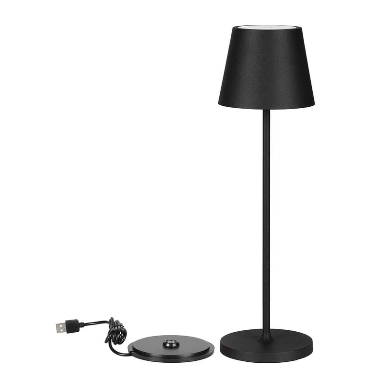 V-TAC VT-7522 Dimmable LED Table Lamp Wireless with Touch Control - Rechargeable Black Lamp for Indoor and Outdoor Use - IP54-4400 mAh Battery - Warm White 3000 K - 2 W