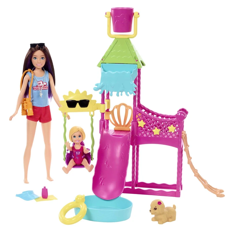 Barbie Toys, Skipper Doll and Waterpark Playset with Working Water Slide, Puppy Squirt-Toy, 5+ Accessories and More, First Jobs, HKD80