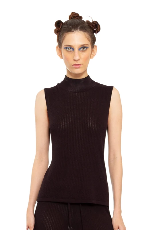 CHAOUICHE Women's Knit Blouse, Black, L - Image 1