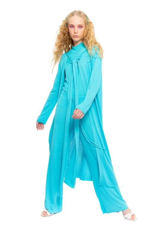 CHAOUICHE Women's Knit Cardigan, Blue, L