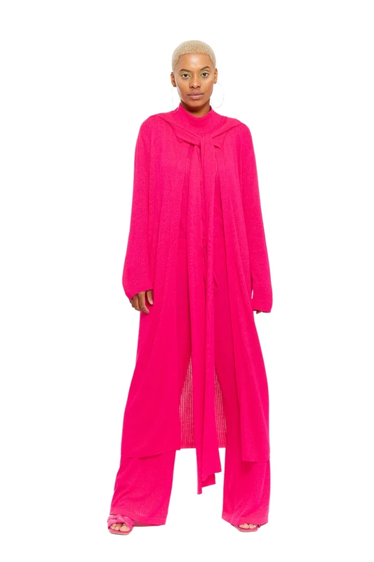 CHAOUICHE Women's Knit Cardigan, Pink, L