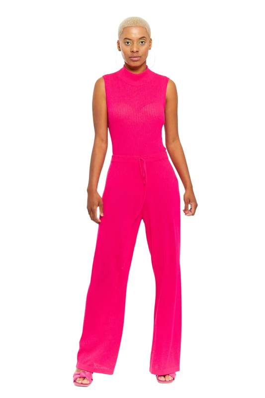 CHAOUICHE Women's Knit Blouse, Pink, L