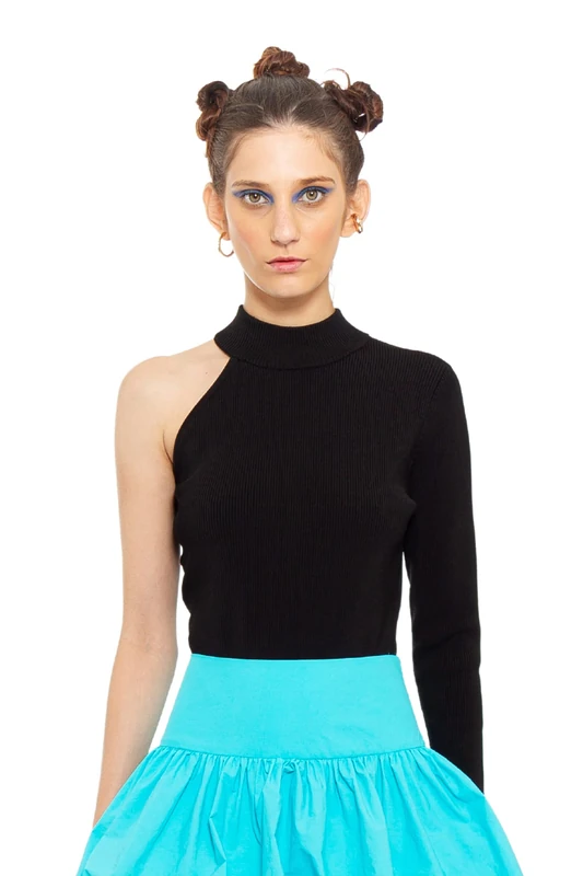 CHAOUICHE Women's Knit Blouse, Black, M