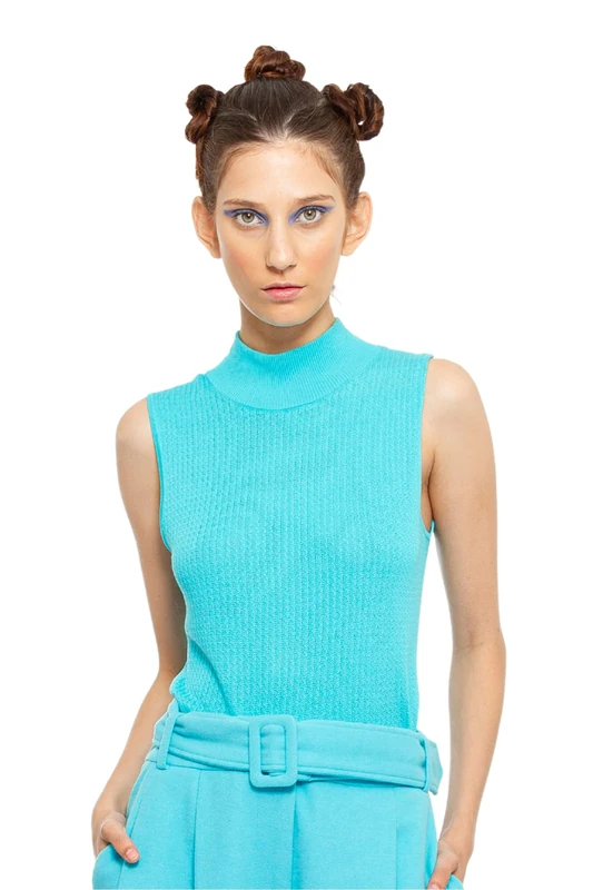 CHAOUICHE Women's Knit Blouse, Blue, XXL