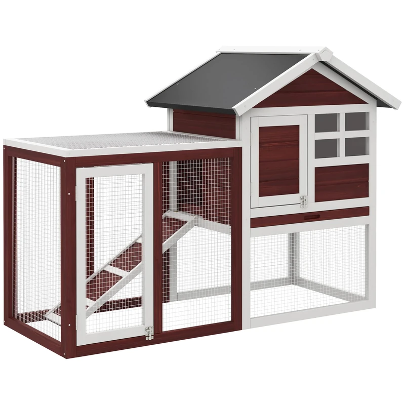 PawHut 122cm Wooden Rabbit Hutch Bunny Cage Pet House with Tray Ladder Run