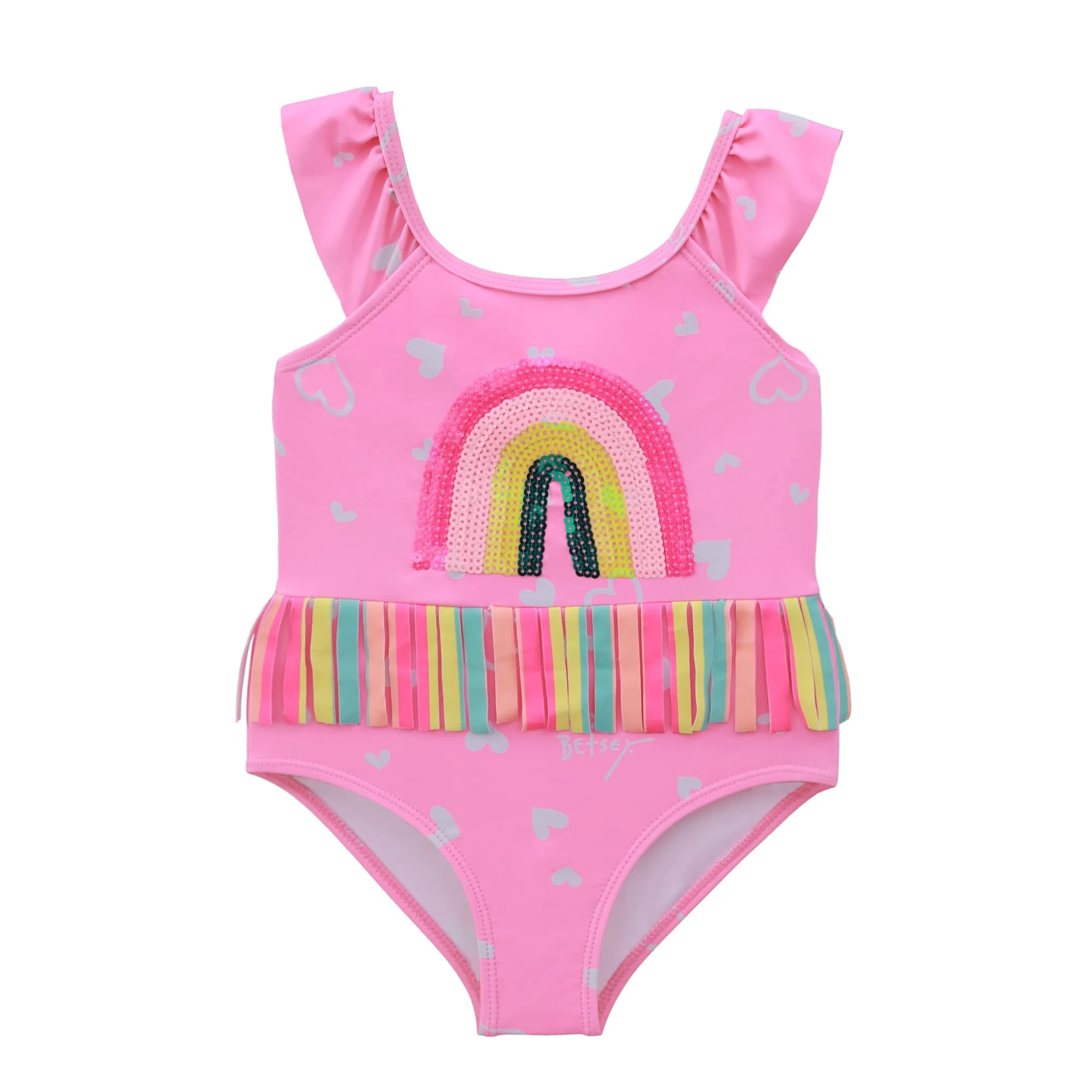 Gifts Treat Girls Swimsuit One Piece Skirt Swimwear Costume Little Kids Bathing Suit 2 to 6 Years, Pink Rainbow, 2T