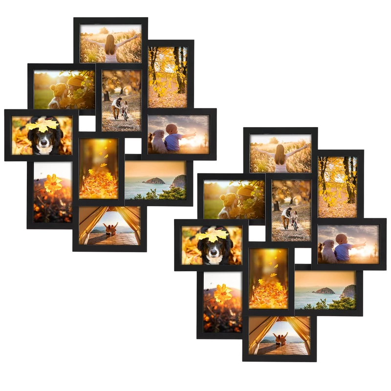 QUTREY 2 Pack 10 Opening 4x6 Black Collage Picture Frames Set for Wall Decor, Multiple Frames Displays Ten 4 by 6 Inch Photos