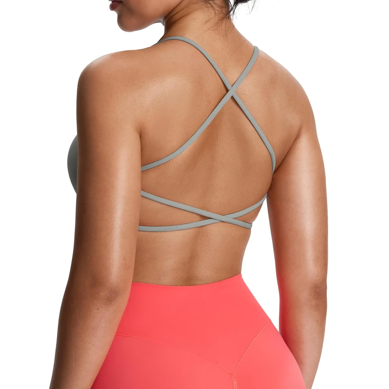 Aoxjox Women's Workout Sports Bras Fitness Backless Padded Ivy Low Impact Bra Yoga Crop Tank Top, Grey, M