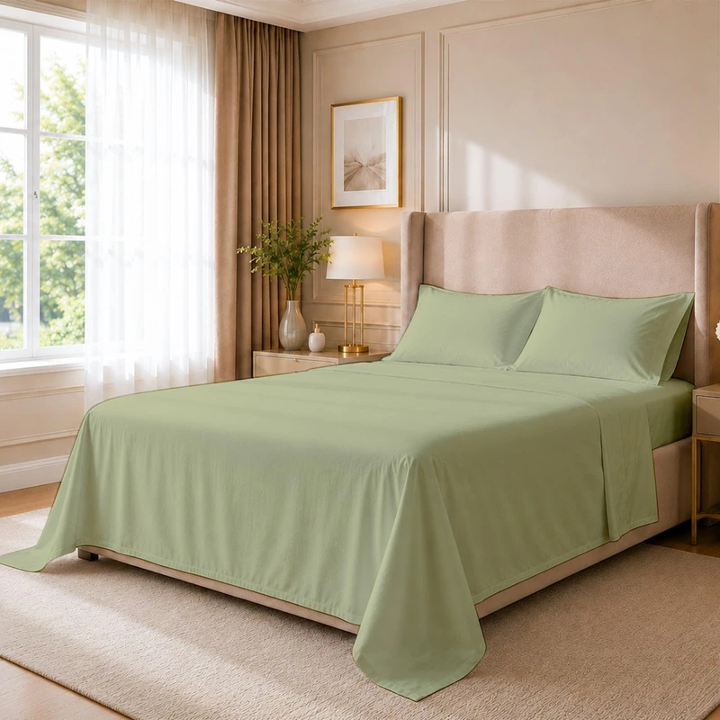 Cottingon 4 Piece Twin XL Dorm Bedding Set for College, 100% Long Staple Premium Egyptian Cotton, Soft Bed Sheets, Fits Upto 15" Deep Mattress 39"X80" Extra Long, Sage