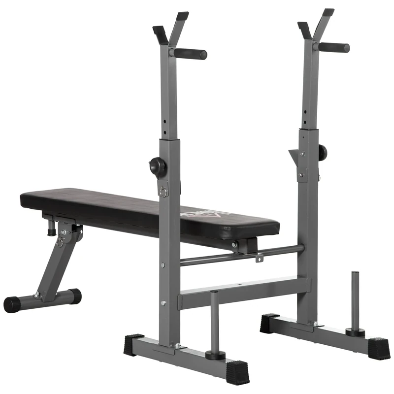 HOMCOM Adjustable Weight Bench, Foldable Bench Press with Barbell Rack, Dip Station, for Home Gym, Strength Training, Multi-Use Workout Bench, Grey