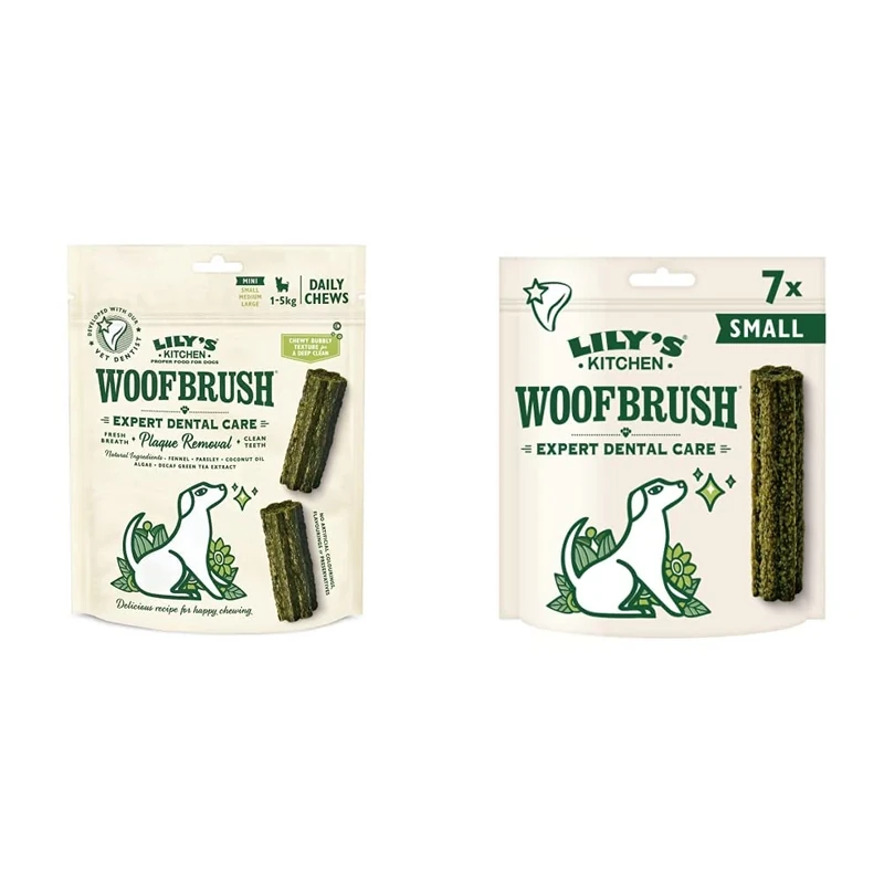 Lily's Kitchen Woofbrush Mini Dental Chew - Natural Dental Sticks for Small Dogs (7 x 130g) & Woofbrush Dental Chew - Natural Dental Sticks for Small Dogs pack of 5 (154g)