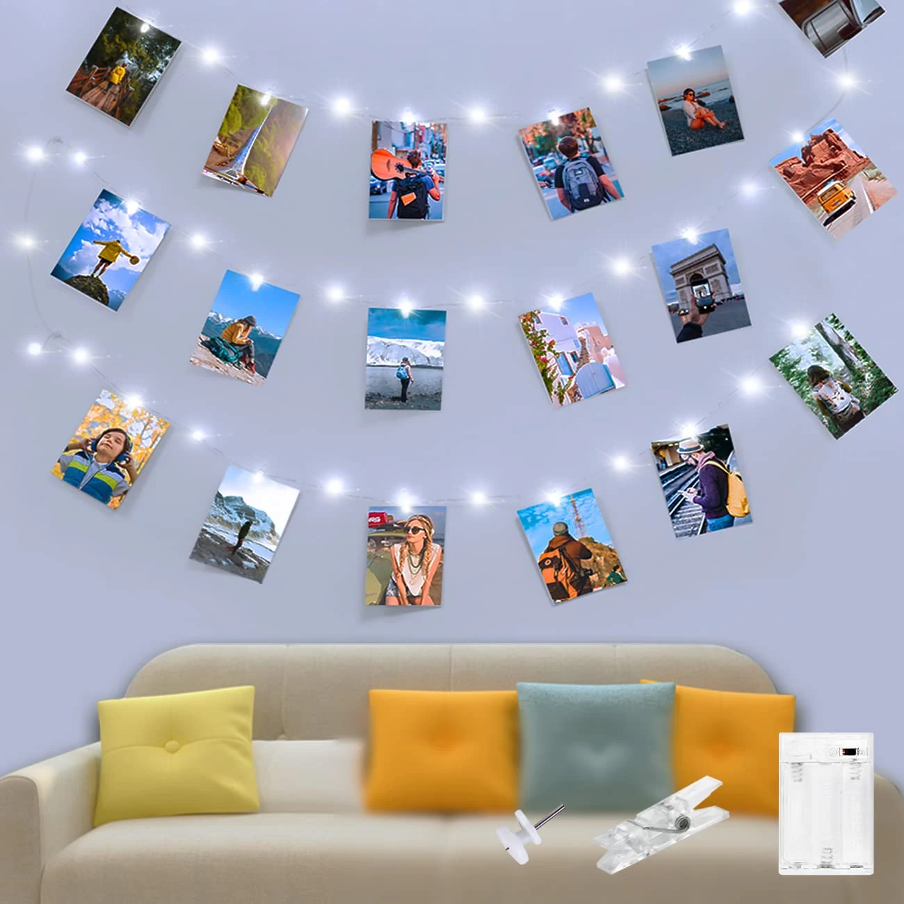 Kolpop 50LED Photo Clip String Lights Cold White, 5M Photo Peg Fairy Lights Indoor with 30 Clips Battery Powered Cooper Wire Hanging String Photo Display for Bedroom Birthday Wedding Party Christmas