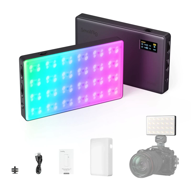 SMALLRIG RM120 RGB Video Light, Camera Light Panel, Portable Photography Light with 5000 mAh Battery, 12 Lighting Effects, 2500-8500K Dimmable, for Photography, Vlogging, Video Conference - 3808