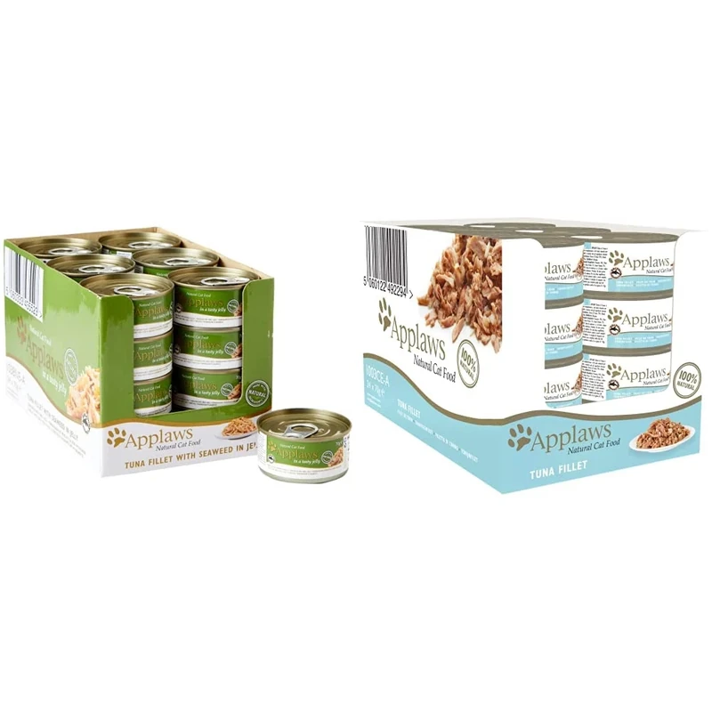 Applaws 100% Natural Wet Cat Food, Tuna Fillet with Seaweed in Broth (Pack of 24 x 70g Tins) & 100% Natural Wet Cat Food 70g Tuna Fillet 24 x 70g Tins