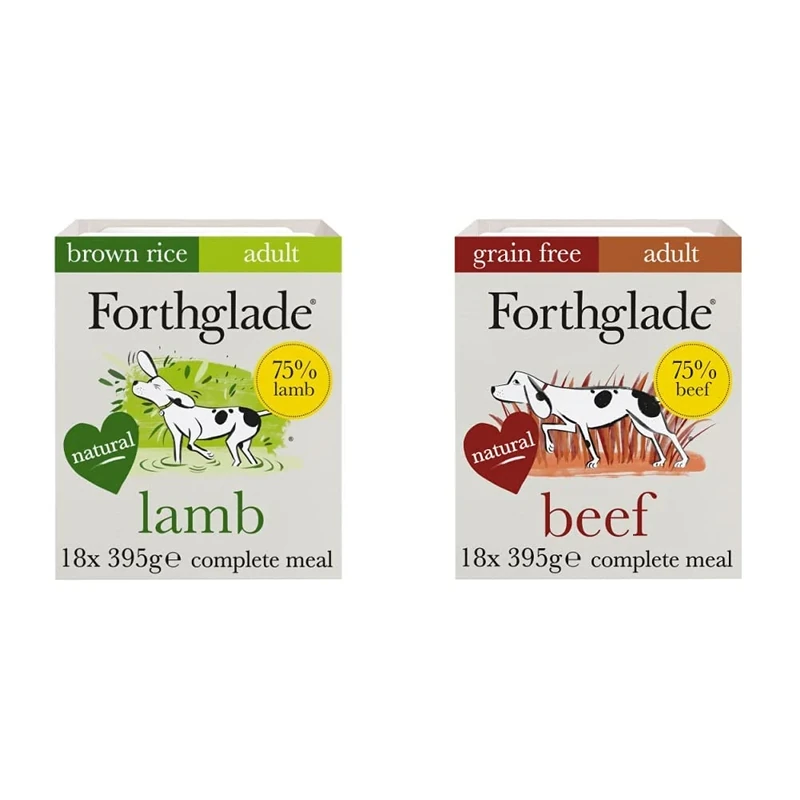Forthglade Complete Natural Wet Dog Food - Lamb With Brown Rice and Grain Free Beef (18 x 395g) Trays - Adult 1 Year+