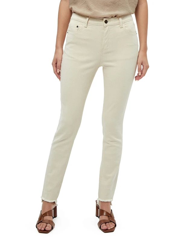 Desires Women's Enia Mid Waist Slim Raw Edge Beige UK | Autumn Jeans | Size 33, 0178 Winter Twig Sand