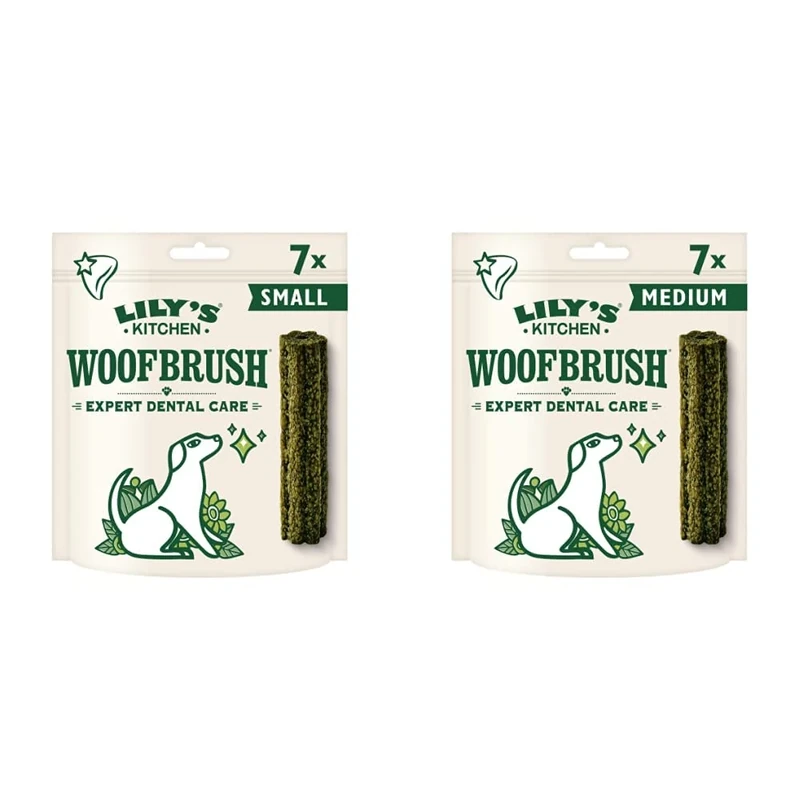 Lily's Kitchen Woofbrush Dental Chew - Natural Dental Sticks for Small Dogs (35 x 22g) & Woofbrush Dental Chew Medium Dog (5 x 196g pack)