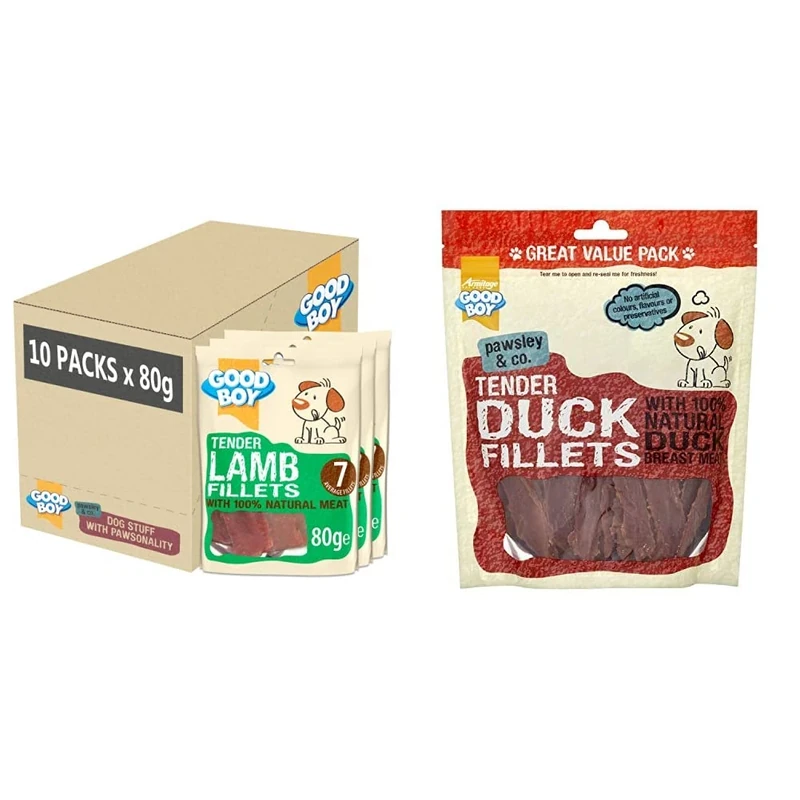 Good Boy - Tender Lamb Fillets - Dog Treats - Case of 10 & Tender Duck Fillets - Dog Treats - Made With 100% Natural Duck Breast Meat - 320 Grams - Low Fat Dog Treats (Case of 3)