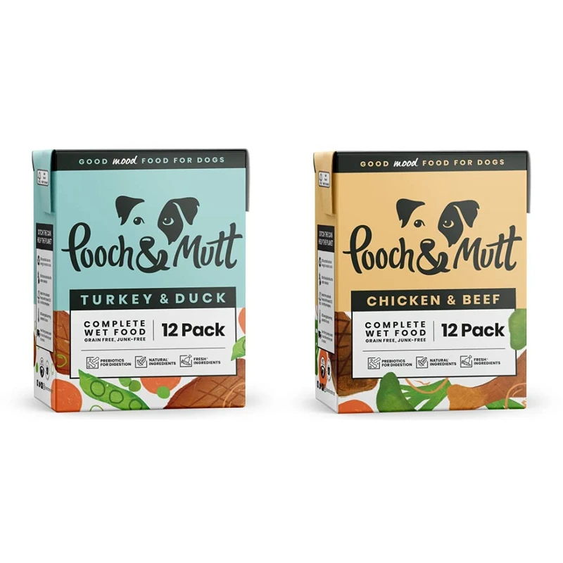 Pooch & Mutt - Wet Dog Food (Grain Free), Complete & Fresh, Turkey & Duck, 12x375g & Pooch & Mutt - Wet Dog Food (Grain Free), Complete & Fresh, Chicken & Beef, 12x375g