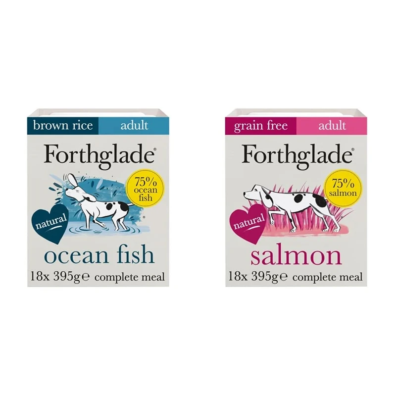 Forthglade Complete Natural Wet Dog Food - Ocean Fish with Brown Rice & Salmon (18 x 395g) Trays - Adult Dog Food 1 Year+