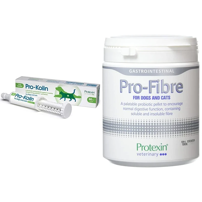 Pro-Kolin for Dogs and Cats Probiotic Paste and Syringe, 60ml & Protexin Veterinary Pro-Fibre for Dogs and Cats, 500g