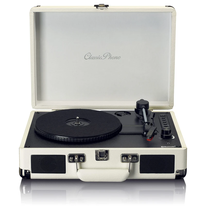 Classic Phono TT-115 Turntable - Case Turntable - Bluetooth - USB - 3 Speeds - Direct Recording to USB without PC - Belt Drive - Cream