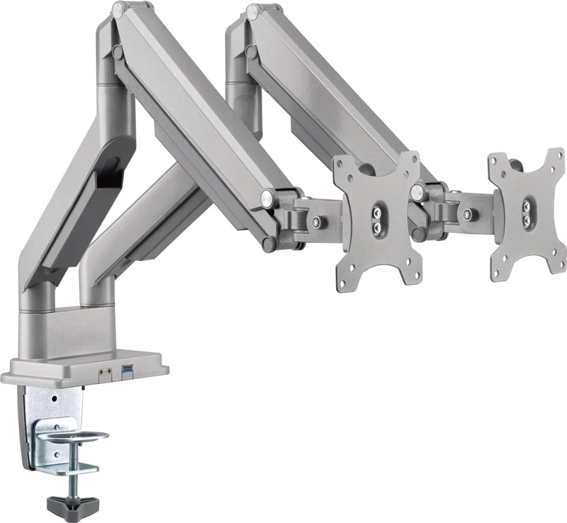 InLine® Desk Mount with Lifter and USB/Audio Movable for Two Monitors up to 81 cm (32 Inches) Maximum 9 kg