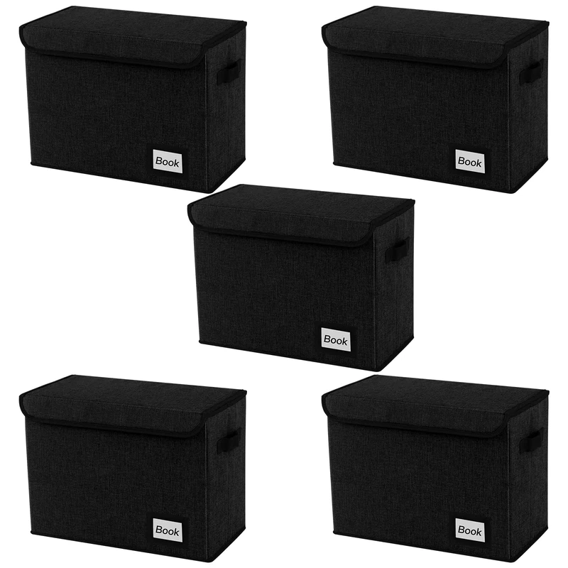 YNSZAS 5 Pack Comic Book Storage Boxes, 15.8" X 7.8" X 11.8", Collapsible Comic Short Box, Holds 160-180 Collection Comic Book Container Holder Shelf Protector Organizer Bin (Black)