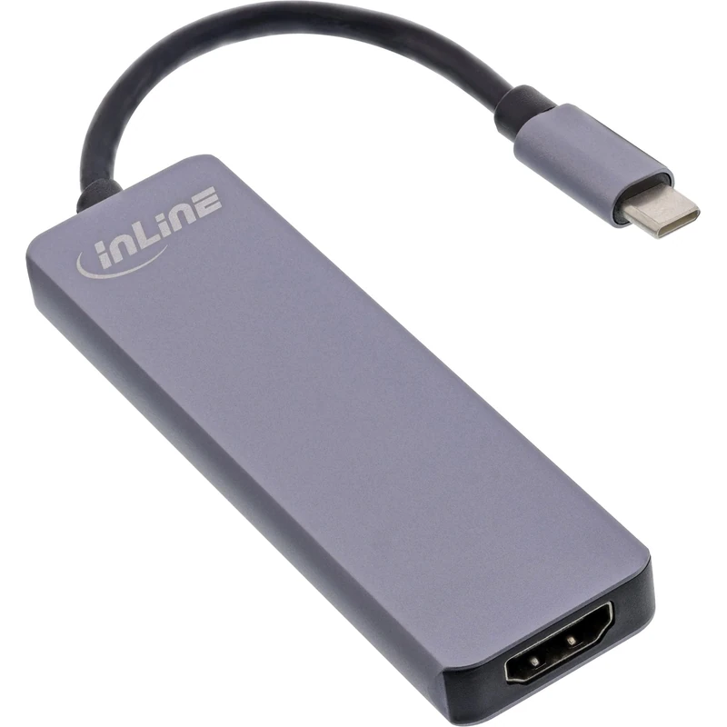 InLine® Multifunctional Hub USB 3.2 Gen.1, 2x USB-A 5Gb/s + HDMI 4K/30Hz + Card Reader, Aluminium, Grey