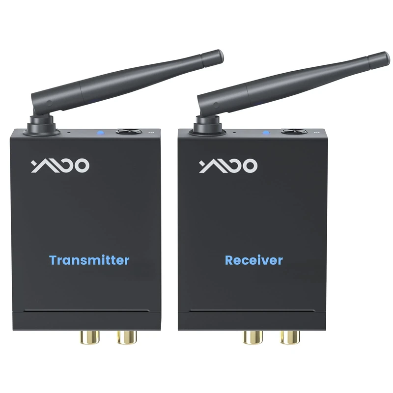 YMOO 2.4Ghz Wireless Audio Transmitter Receiver for TV,192kHz/24bit HiFi Audio,20ms Ultra Low Latency,320ft Long Range RCA Jack Wireless Adapter for Speaker to TV/PC/CD Player/Home Theater